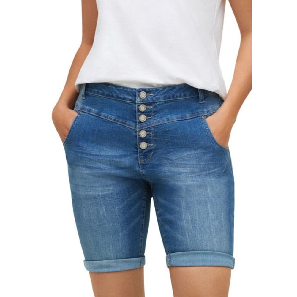 Anthropologie Ellos Button Fly Denim Shorts Size 32 5X plus Cuffed Hem